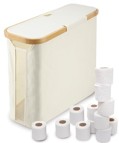 Toilet Paper Storage Basket, Bamboo Toilet Paper Basket with Lid, Footbase, 12 Rolls Standing Toilet Paper Holder, Toilet Paper Organizer for Bathroom, Bathroom Accessories Holder