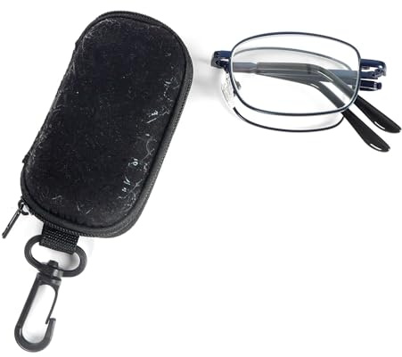 MMOWW Faltbare Lesebrille Mini Edelstahl Blaulichtfilter mit Brillentasche | für Damen und Herren, mit Teleskopstange, Blau,+1.0