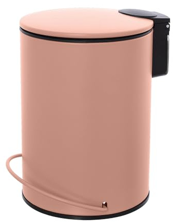 Inbagno Pattumiera bagno in acciaio rosa opaco con coperchio soft-close, secchio estraibili e apertura a pedale, capienza 3 litri, SPRING