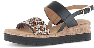 Gabor Damen Riemchensandalen, Frauen Sandalen,flach,Sommerschuhe,Freizeitschuhe,offene Schuhe,Strandschuhe,schw/Cognac k.(go),39 EU / 6 UK