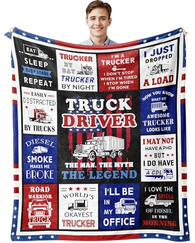 Muxuten Geschenke für LKW-Fahrer, LKW-Fahrer, Geschenke für Männer, Decke, 152,4 x 127 cm, coole Trucker-Geschenke, Lkw-Liebhaber, Geschenkideen, LKW-Fahrer, Geburtstagsschätzungsgeschenke, beste