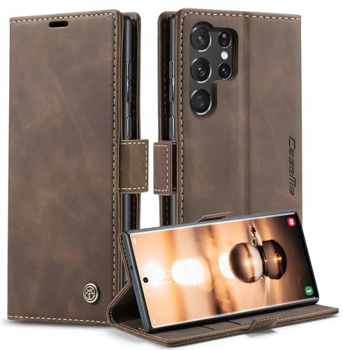 Monweicz Handyhülle für Samsung Galaxy S23 Ultra Hülle Premium Lederhülle Klappbar Flip Case Tasche Magnet Kartenfach Standfunktion Klapphülle Schutzhülle für Samsung Galaxy S23 Ultra - Kaffee