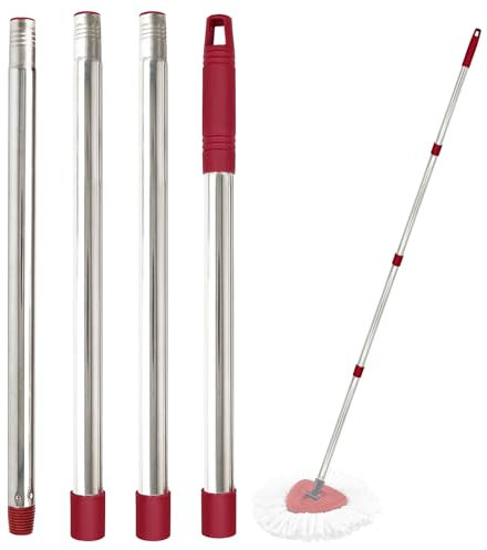 Yuunaie Manico Regolabile Compatible with Vileda Spin EasyWring Manico Telescopico per Mocio, Acciaio Inox, 76-147 cm Regolabile, Rosso con Aggancio Tedesco, Facile da Installare