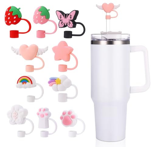 saerryor 10 PCS Straw Covers, Cup Straw Cover, 10mm Dust-Proof Silicone Straw Toppers Reusable Straw Tips Protectors Straw Cover Cap