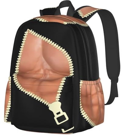 Tagesrucksack Lustiger Muskeldruck Sixpack-Bauchmuskel-Reißverschluss Für Herren Damen Rucksack Freizeit Kinderrucksack Dauerhaft Schultasche, Für Wandern, Reisen, Freien
