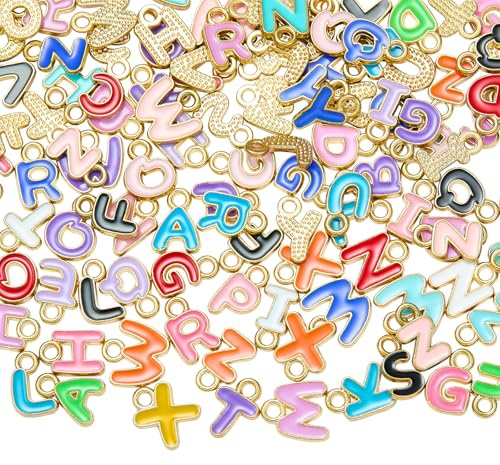COGCHARGER 100 Stück AZ Bulk Niedliche Buchstaben Charms Aus Metall Gold Verschiedene Emaille Anhänger Für Schlüsselanhänger Ohrringe Halsketten Armbänder Schmuckherstellung