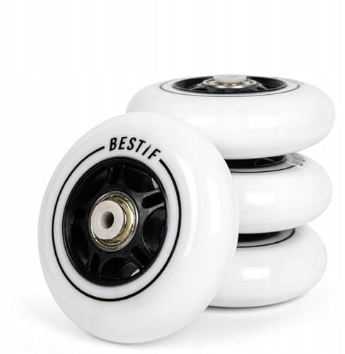 BESTIF Inline skates Rollen Kautschuk Ersatzrollen 4 Stück Set | Hochwertige Inliner Wheels Räder mit Kugellager ABEC 9 (Weiß, 80x24mm)