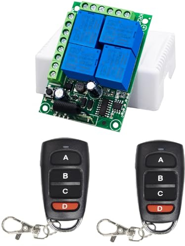 QIACHIP 433mhz Wireless Remote Control Switch AC 110V 120V 220V 4 Channel 10A RF Receiver Relay with 2 Transmitters for Garage Door Motor Electric Curtain Light