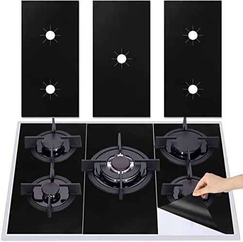 Cuttable Gas Stove Protectors, Reusable Stove Burner Covers, 5 Hooks, Non-Stick Heat Resistant Top Gas Range Protectors, Dishwasher Safe for Home Kitchen
