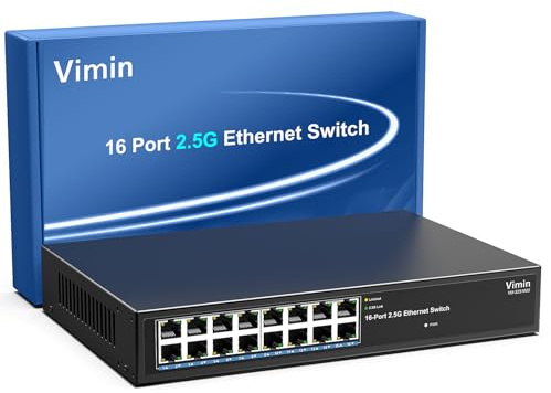 2,5Gb Switch 16 Port, Commutateur Ethernet 2,5G Non Géré, 16 Ports 2,5 Go Base-T Commutateur RéSeau Plug & Play, 2,5 Gigabit Switch Compatible avec 10/100/1000/2500 Mbps