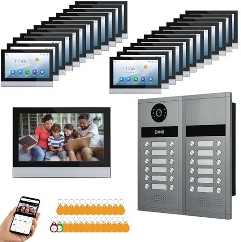 Sistema di videocitofono cablato per appartamenti, 6/12/18/24 unità, touch screen da 7 pollici,1080P, kit videocitofono intelligente con rilevamento di movimento, allarme antimanomissione (24 Monitor)