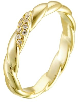 Tolldek Gelbgold 585 14 Karat Freundschaftsringe, Verdreht Pärchen Ringe mit Diamant Echt, Au585 Gold Partnerringe, Gr.63 (20.1)