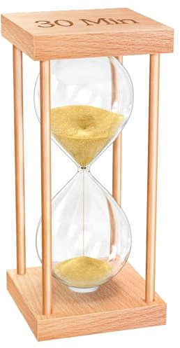 OMCCHK Groß Sanduhr 30 Minuten, Holz Sanduhr mit Goldsand, Dekoartikel Sanduhren Timer für Kochzeit, Yoga, Meditation, Schreibtisch, Wohnzimmer, Büro Dekoration Schlafzimmer, Geburtstagsgeschenk