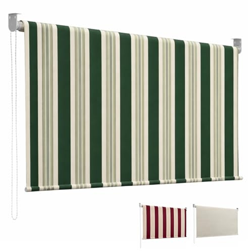 Paluplus Tenda da Sole a Caduta con Catenella, Misura 200x300 cm, Senza Cassone con aggancio al Soffitto, Telo Resistente 280 g/m², per Balcone e Terrazzo -3120F -3,4 (Rigato Verde)