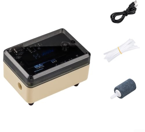 Valixirant Pompe à Oxygène Pêche - 1.5W - Pompe Portable Silencieuse, Sortie 2L/min, Panneau Résistant IPX4, Rechargeable, 12H Utilisation Continue, Coque ABS, 80.5x55x50mm(Marron)