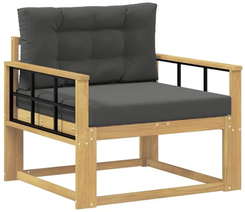 vidaXL Outdoor Mittelsofa Polyester Weiß, Akazienholz Outdoor Mittelsofa, wetterfestes Patiositzmöbel, modernes Möbel für Gartenlounge und Balkon