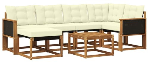 vidaXL Outdoor-Sofagarnitur mit Kissen 7 pcs Natur und Creme, Garten-Sofa-Set, Moderne Outdoor-Möbel, Elegante Patiositzgelegenheiten, robuste Textilene-Sofas