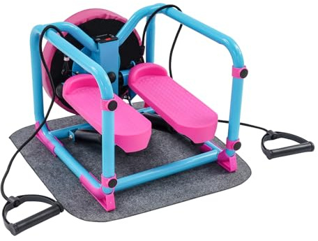 Ministegare, 100 kg, lastkapacitet, fitness, stepper, hydraulisk, motionscykel, stålram, uppåt, stepper med LED-skärm, swing, stepper, blå, rosa, motståndsband, halkfri matta