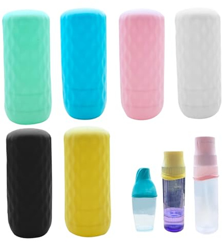 Silicone Bottle Covers 6PCS Leak Locks Toiletry Skins Flexible Elastic Sleeves for Leak Proofing Travel Container in Luggage Reusable Travel Accessories for Women Men..