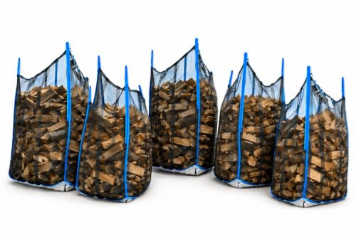 Ruemar 5 x Big Bag für Brennholz, 100 x 100 x 120 cm, Netz Sternboden | Schnelle Trocknung kein Schimmel kinderleichtes entleeren Perfektes Mass Profi Qualität für jahrelangen Einsatz