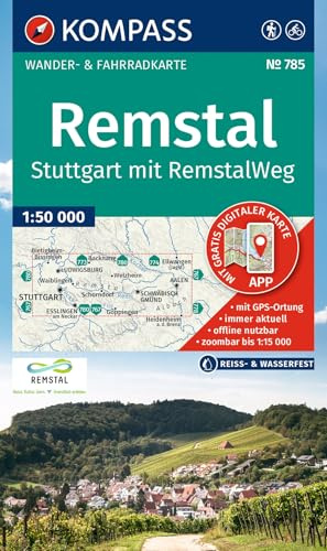 KOMPASS Wanderkarte 785 Remstal, Stuttgart, mit RemstalWeg 1:50.000: Wander- und Fahrradkarte in einem - inklusive Offline-Verwendung in der KOMPASS-App. Wander-& Radwege