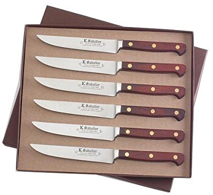 K SABATIER - Coffret De 6 Steaks 13 Cm Gamme Auvergne - Acier Inoxydable - Manche Bois - 100% Forge - Entièrement Fabrique en France