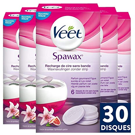 Veet - Spawax - 30 Disques de Cire - Jambes, Maillot, Aisselles, Bras - Figue Sucrée et Lys Violet