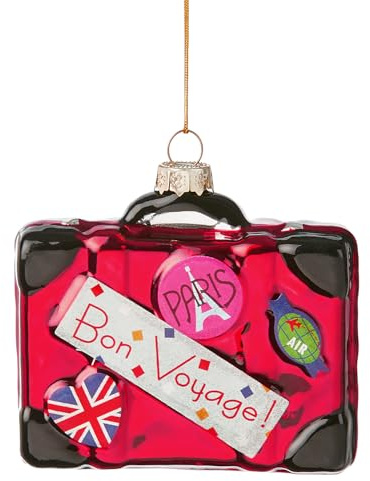 BUTLERS Baumanhänger Glas - Hang ON - Koffer | Farbe Rot - 8x8 cm - Tannenbaumschmuck für Christbaum & Tannenzweige - Hängedekoration für Dekozweige