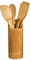 4 Ustensiles de Cuisines en Bambou - Cuillère, Spatule, Ecumoire, Cuillère à Trou avec 1 Pot