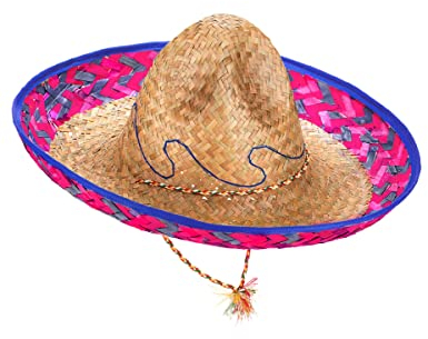 DEGUISE TOI - Sombrero Mexicain Bordure Rose et Bleue Adulte - Sombrero Mexicain - Taille Unique - Rose - Accessoires pour déguisement - - - Carnaval