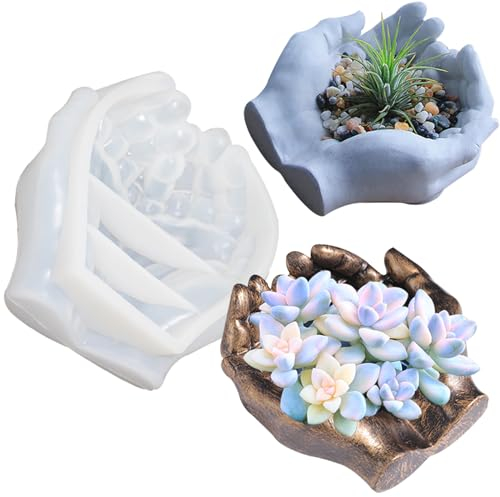 Grande stampo in resina di silicone per vaso di fiori in cemento stampo in silicone a forma di mano stampo per argilla per calcestruzzo stampo creativo in silicone per piante grasse stampo vassoio