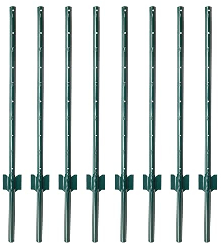VOSS.farming 8X Piquets métalliques profilé U, 107 cm, piquets pour Grillage de volière, Treillis Hexagonal, pour clôture de Jardin, pour Grillage pour Plantes grimpantes,Vert
