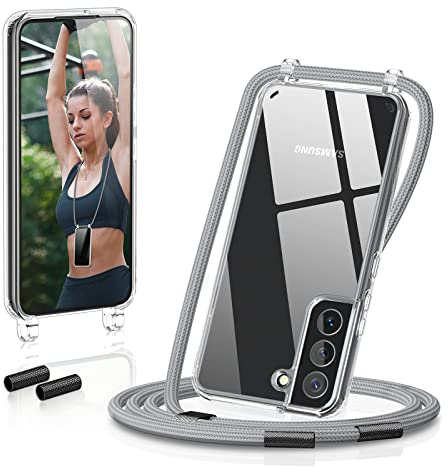 GOODVISH Handykette kompatibel mit Samsung Galaxy S22 6,1 Display | Necklace Hülle mit Band Handyhülle für zum Umhängen | Transparent Case mit Schnur | Kameraschutz und Bildschirmschutz | Silber