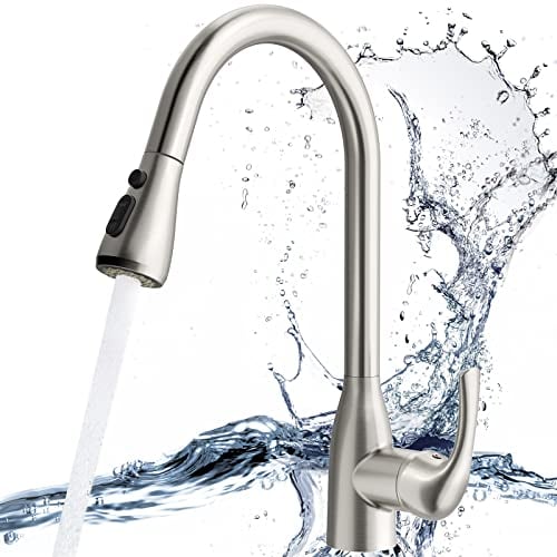 Rainsworth Wasserhahn für Küche Ausziehbar - 3 Modus Küchenarmatur, Spültischarmatur 360° Schwenkbar, Wasserhahn mit Kalt und Warmwasserschlauch, Mischbatterier Küche, Nickel