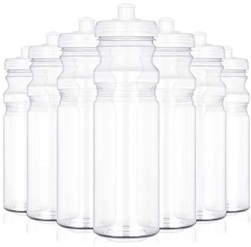 48 Pack 25 Oz Sports Water Bottles Clear Water Bottles Plastic Bulk Reusable Water Bottles, Pull Top Leakproof Drink Spout for DIY Customization Fitness Hiking Cycling Gym Workout Business Branding