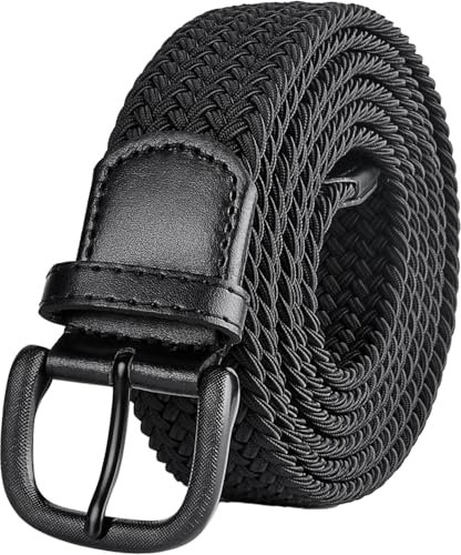 Bluecton Gürtel Männer Flechtgürtel Übergröße Elastischer Stretchgürtel Stoffgürtel Herren 170cm Schwarz