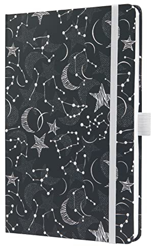 SIGEL JN349 Notizbuch A5 liniert, Tagebuch Jolie, Hardcover, Gummiband, Stifteschlaufe, Einstecktasche, schwarz/weiß, aus nachhaltigem Papier