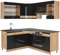 Vicco Eckküche Fame-Line, Schwarz-Eiche Hochglanz/Goldkraft Eiche, 190 cm