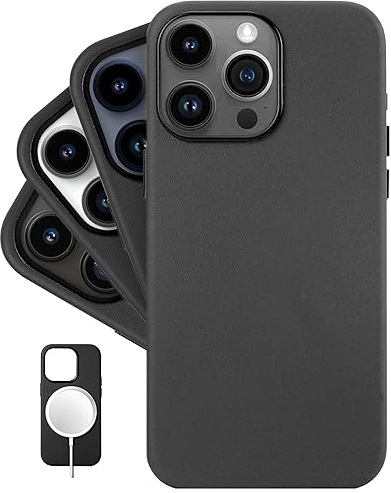 LONLI Classic - (für iPhone 15 Pro Max) - Europäische Nappa Leder Hülle Case - Wird im Laufe der Zeit glatter und weicher - Kompatibel mit Magsafe - Schwarz