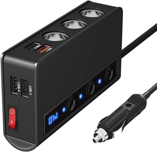 Auto Ladegerät Zigarettenanzünder Sockel Splitter 180W Zigarettenanzünder Adapter mit 4 USB Ports Separate Schalter Spannungsanzeige QC3.0 Schnellladung Für Telefon Tablets Dash Cam