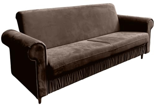 Ares Meble Sofa Karen - Sofa 3 Sitzer - Schlafsofa mit Bettkasten - Couch Schlaffunktion - Wohnzimmer Möbel - Samt - Braun - Beine Walnußholz