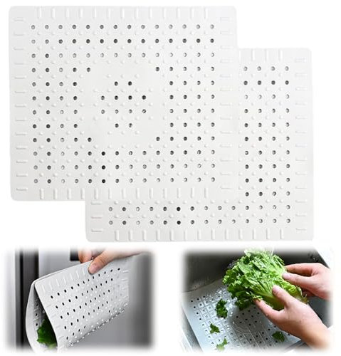 Huamirra Inserto para Fregadero, 2 Piezas Alfombrilla Fregadero Cocina, Revestimiento de Goma para Fregadero, Estera para Fregadero con Orificios de Desagüe, 31 x 26 cm, para Cocina y Baño (Gris)
