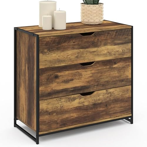 IDMarket - Commode 3 tiroirs Hawkins 80 cm Bois foncé Design Industriel