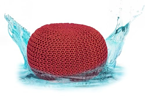 ELYFLAIR® Premium Sitzpouf wasserdicht Ø 55cm oder 45cm - Pouf für Outdoor und Indoor - Sitzhocker in Grobstrick-Optik für Garten, Terrasse, Pool - 100% recycelter Kunststoff (Rot, Ø45cm)