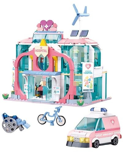 Fuleying Stadtkrankenhaus Bausteine Bausatz, Krankenhaus Model Bausteine mit Krankenwagen, Architektur Klemmbausteine, Geschenk für über 8-Jährige und Erwachsene, 668 Teile