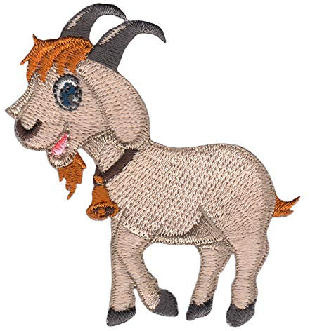Ziege Ziegenbock Geißbock Glocke Aufnäher zum aufbügeln oder aufnähen Bügelbild Aufbügler für Kleidung gestickter Bügelpatch Applikation Hörner Bock Patch Größe 6,4 x 7,0 cm