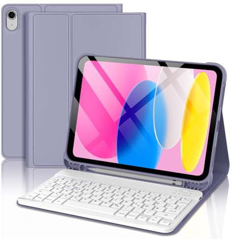 WINCHKING Tastatur Hülle für iPad A16 11th/10th Generation (11/10.9) | Abnehmbar Hülle mit Stifthalter, Bluetooth Tastatur für iPad A16 11/10 Generation 2025/2022(11/10.9), QWERTZ Layout, Lila