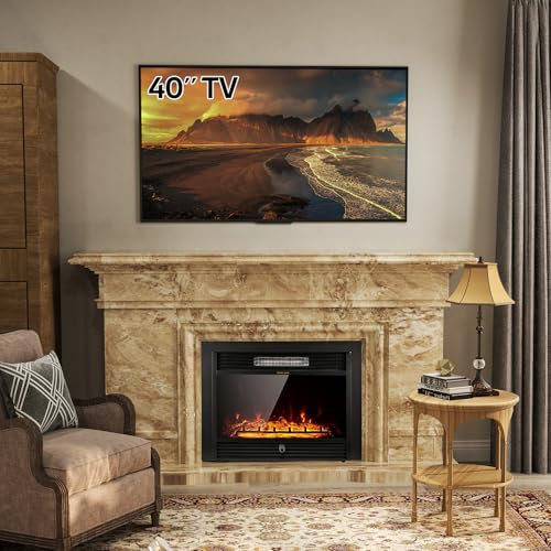 UNIONLINE 72cm Electric Fireplace Wall Mounted/Recessed with 3 Color LED Flames,2 Modes Heat, 8 H Timer, 5 Brightness Settings, 750/1500W Heater