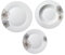 Service de vaisselle 18 pièces rondes avec décor gris en porcelaine, élégant et moderne, composé de assiettes creuses, plateaux et dessert, ensemble complet pour table
