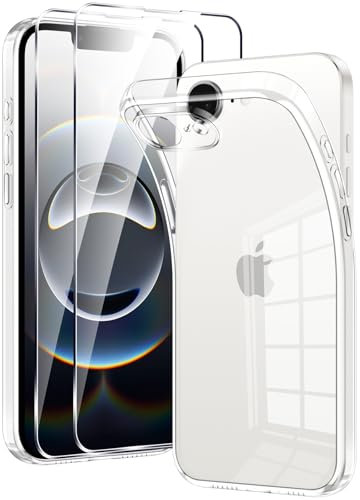 Viojrlra Transparent Coque pour Apple iPhone 16e 6,1 avec 2 Verres Trempés, Étui de Protection Antichoc Anti Rayures Housse, Mince Souple TPU Silicone Case Cover pour iPhone 16e, Clear